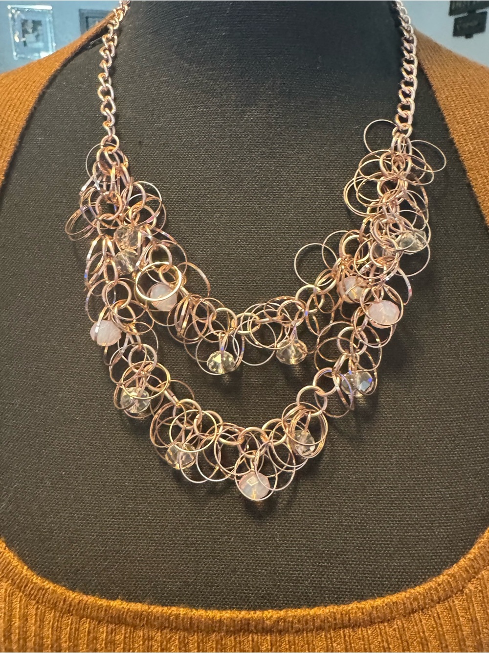 Rose Gold Multi-Row Crystal Loop Statement Necklace
